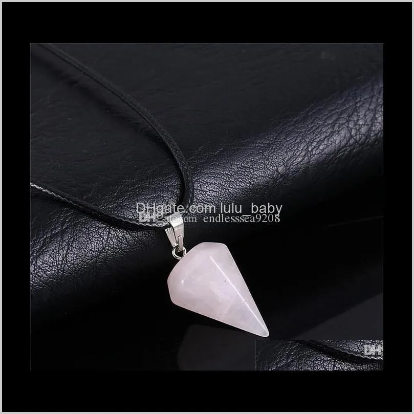 necklace jewelry healing crystals amethyst rose quartz bead chakra healing point women men natural stone pendants leather chains