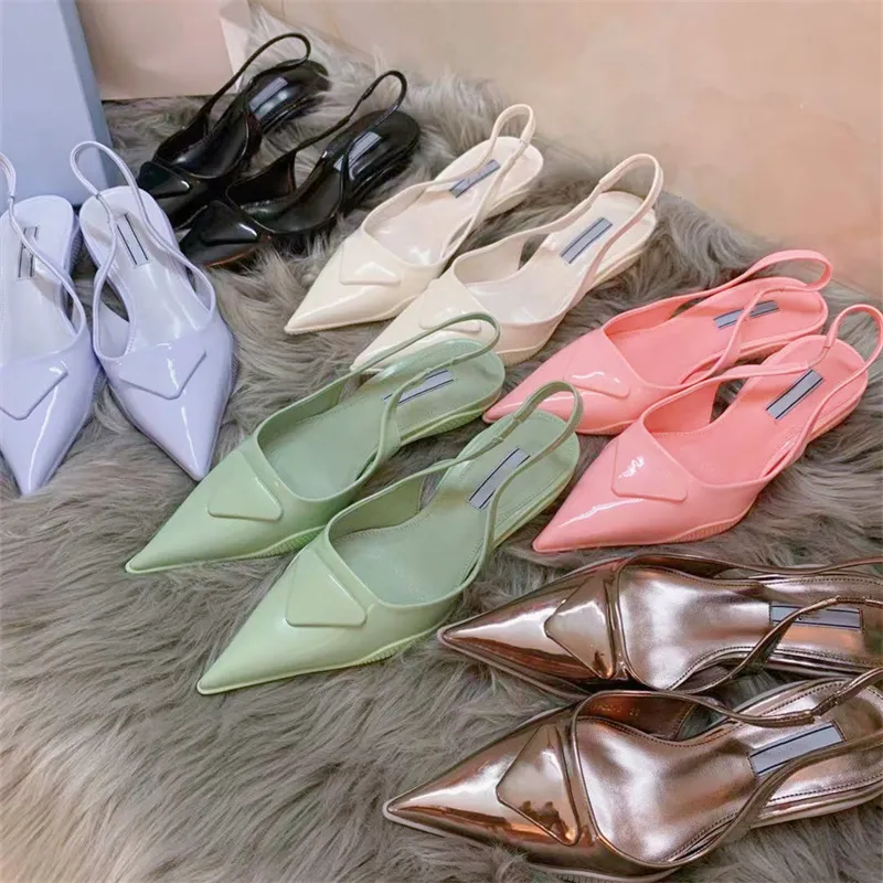 2021P-da Slide Sandal Luxury Brand Pointed Toe Sandals Fashion Womens Leather High Heels Slippers Dress Shoes