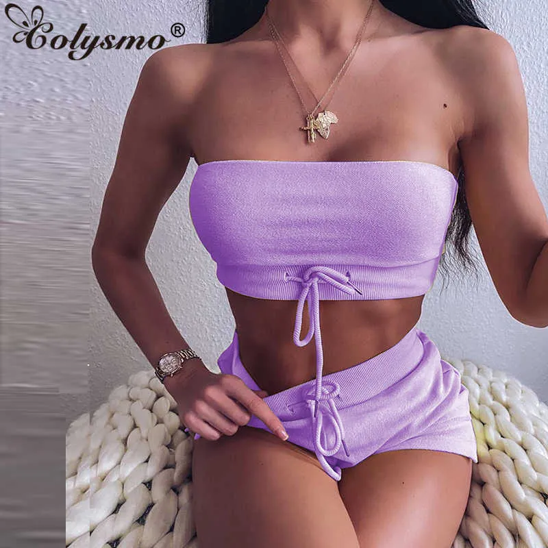 Colysmo lilor loungewear set sexiga två bitar sommar outfits för kvinnor avslappnad outfit 2 stycke tight short s blue rosa 210527