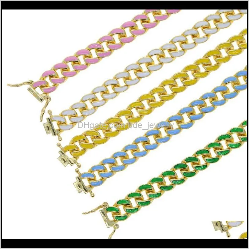 gold color 8mm width neon colorful enamel cuban link chain fashion european women cuban chain bracelet