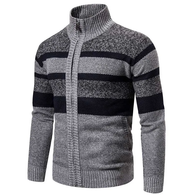 höst vinter cardigan män randig stickad cardigan män vinter jacka kappa dragkedja cardigan varm stickad tröja 211008