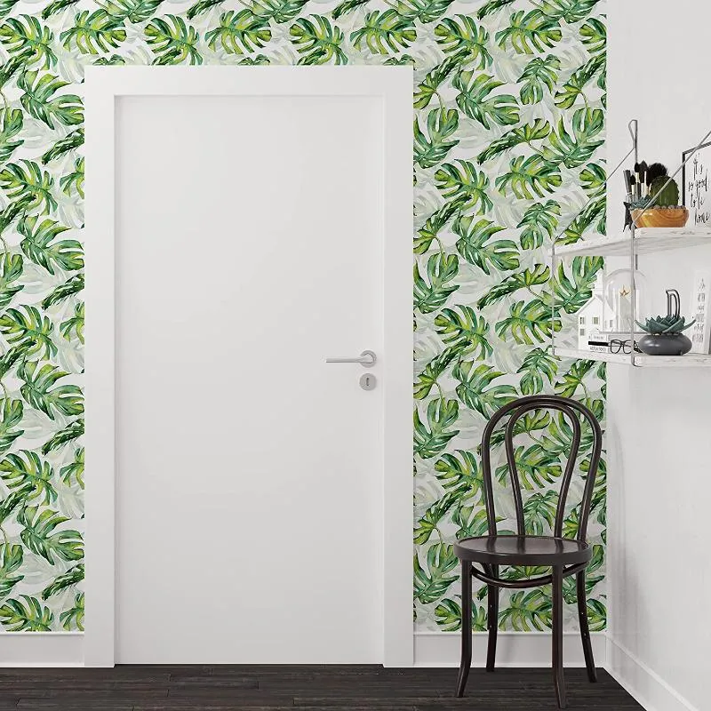 ウィンドウステッカー熱帯の緑の葉の皮とスティックの壁紙の自己接着準備された厚い防水防水壁壁画