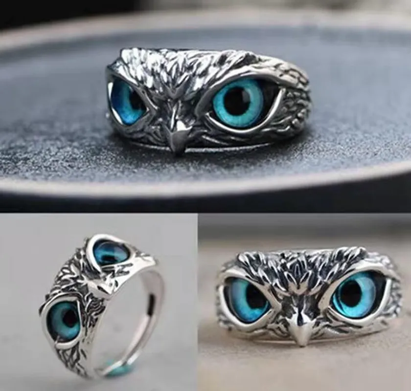 Wholesale 20pcs owl Ring Eyes Silver plate Rings Vintage Men Women Punk Rocker Cool party Favor