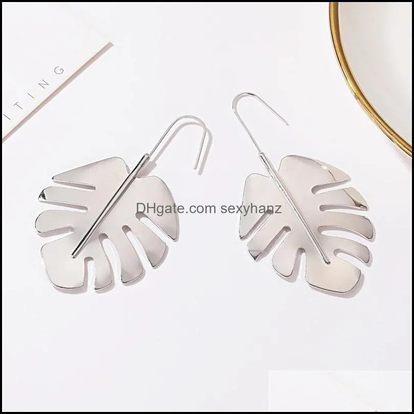 European Hollow Leaf Dangle Earring Hook Simple Long Metal Banana Leave Ear Drop For Women Plant Alloy Stud Gold Earrings Accessories