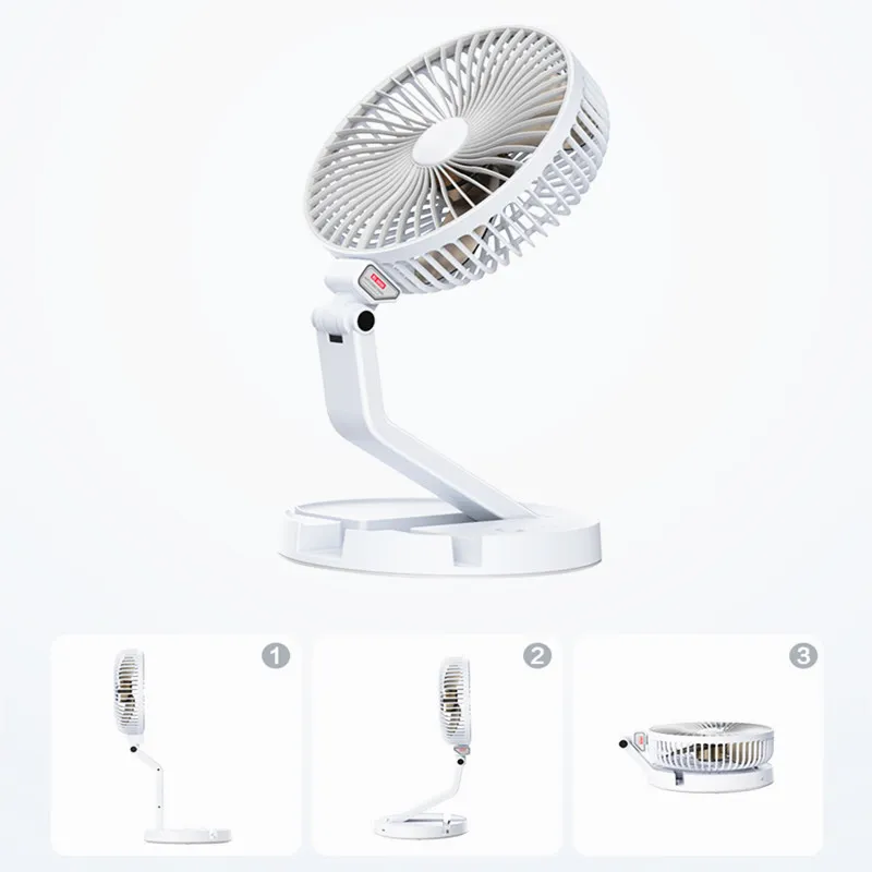 7 inch draagbare opvouwbare bureau fan instelbaar met 2600 mah USB-oplaadbare batterij en ingebouwde lamp voor kantoor thuis picknick