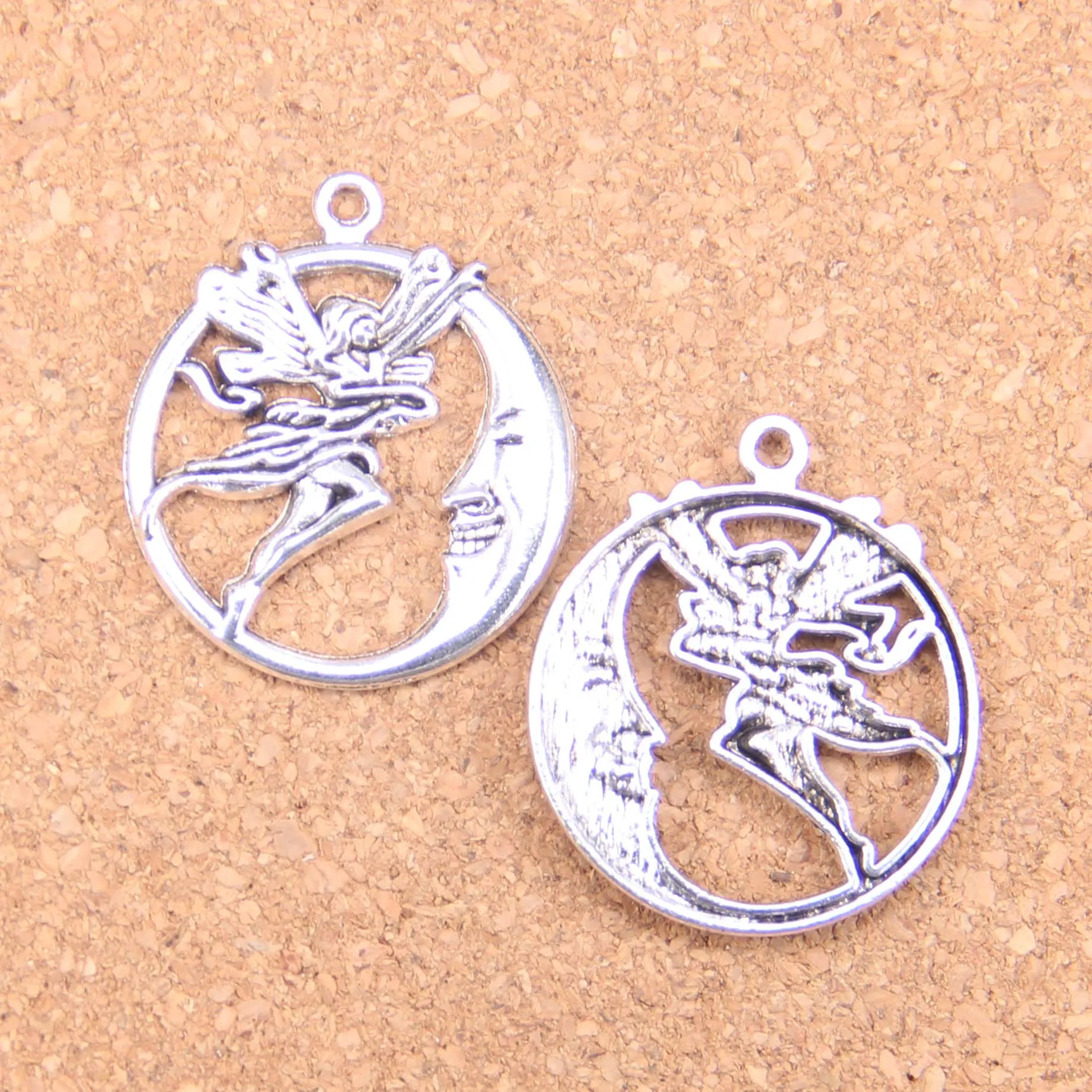 46pcs Antique Silver Bronze Plated circle moon angel Charms Pendant DIY Necklace Bracelet Bangle Findings 31*26mm