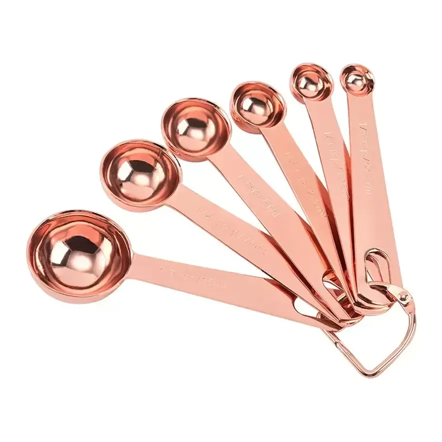 Ze Stali Nierdzewnej Miedź Łyżka Kuchnia Narzędzia do pieczenia Rose Gold Meass Spoons Cup 6 sztuk / zestaw WHT0228