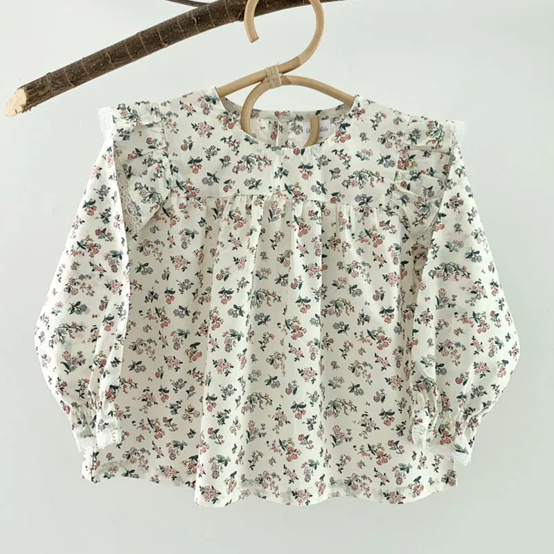 Lente herfst kids meisje lange mouwen bloemen shirt baby baby geboren kledingkant 210429