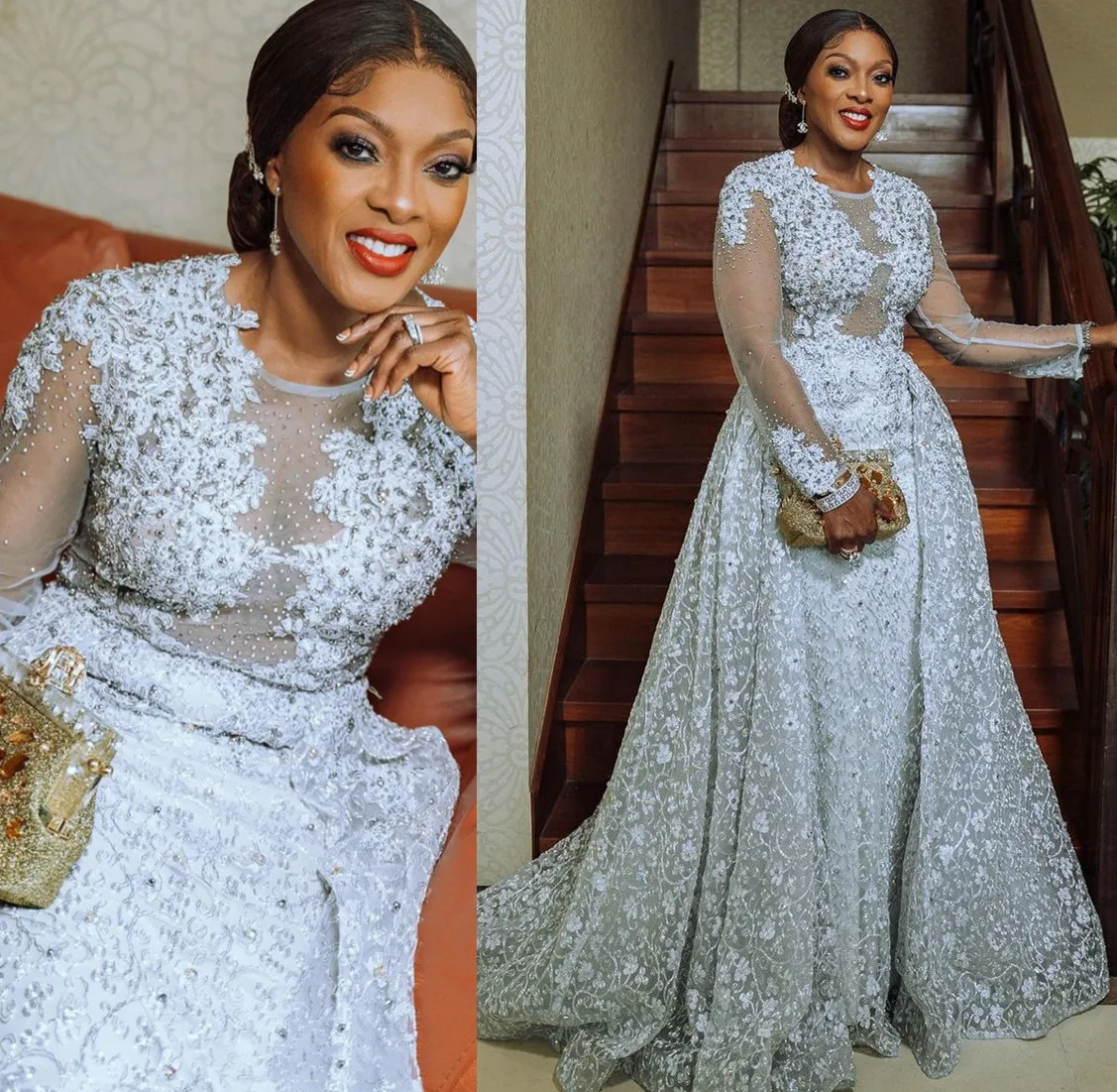 Size 2022 Plus Arabic Aso Ebi Luxurious Lace Beaded Wedding Dress Long Sleeves Vintage Sexy Bridal Gowns Dresses ZJ305 es