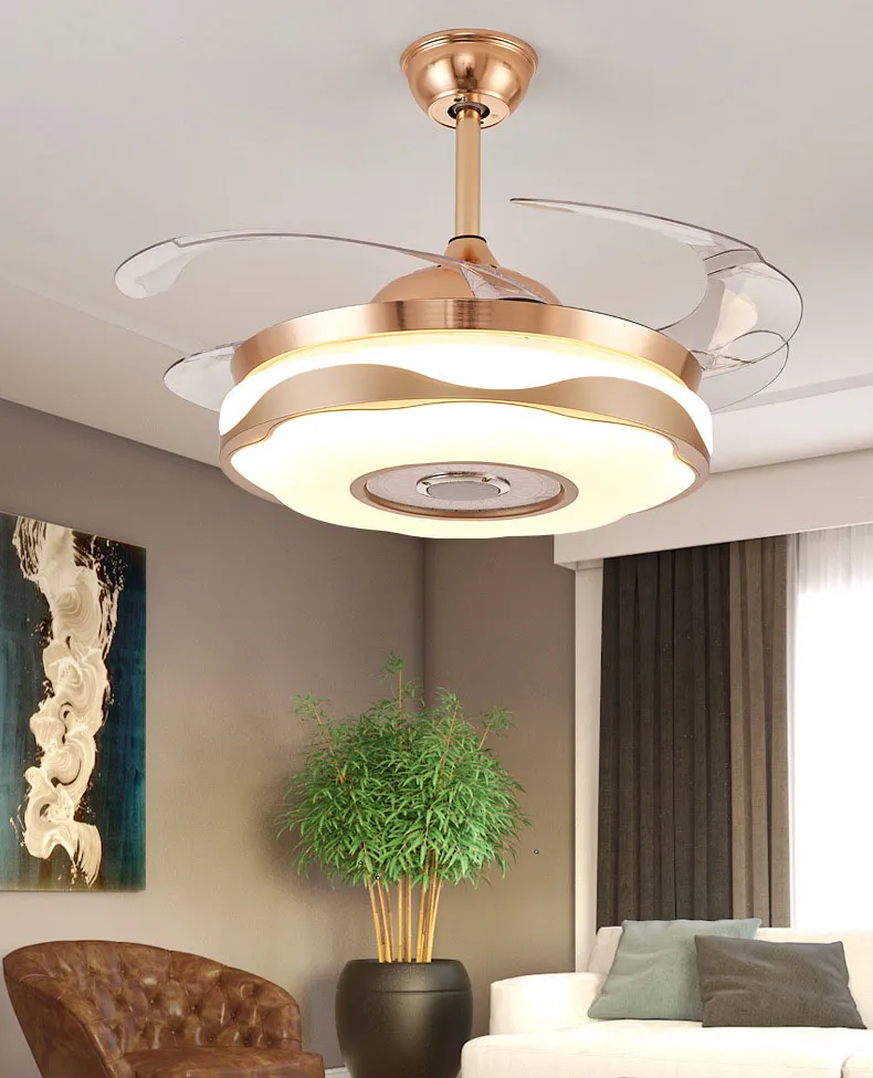 LED Invisible Fan Light Bluetooth Audio Afstandsbediening Moderne Plafondlampen voor Eetkamer Woonhuisverlichting Lamp