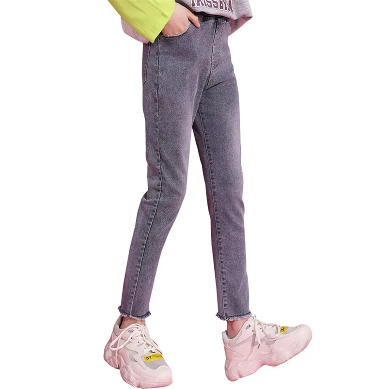 Meninas Calças de Jeans Stretch Sólido para Calças de Lápis Slim Crianças Menina Primavera Roupas Casuais 6 8 10 12 14 Ano 210527