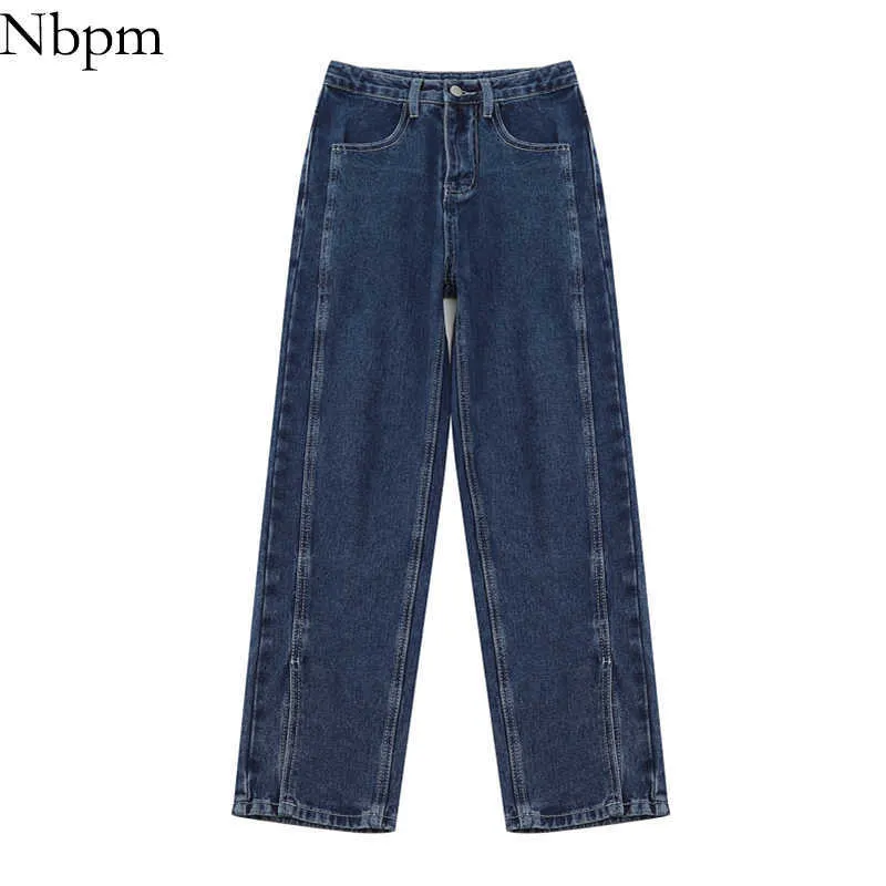 Nbpm Fashion Washed Split Patchwork Jeans Woman High Waist Baggy Jeans Wide Leg Pants Denim Trousers Streetwear Girls 210529