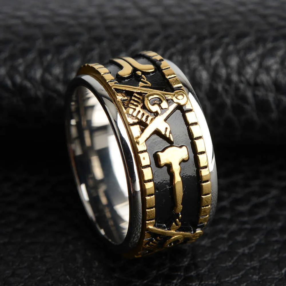 Rotatabl Stainless Steel Masonic Rings for Men Signet Freemason Ring Freemasonry Vintage Punk Jewelry Mens Male anillos Gift X0715