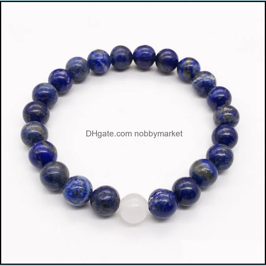 8mm Lapis Lazuli Bracelet,Gemstone Bracelet, White Jade Beads,Elastic Bracelet,Good Luck Bracelet