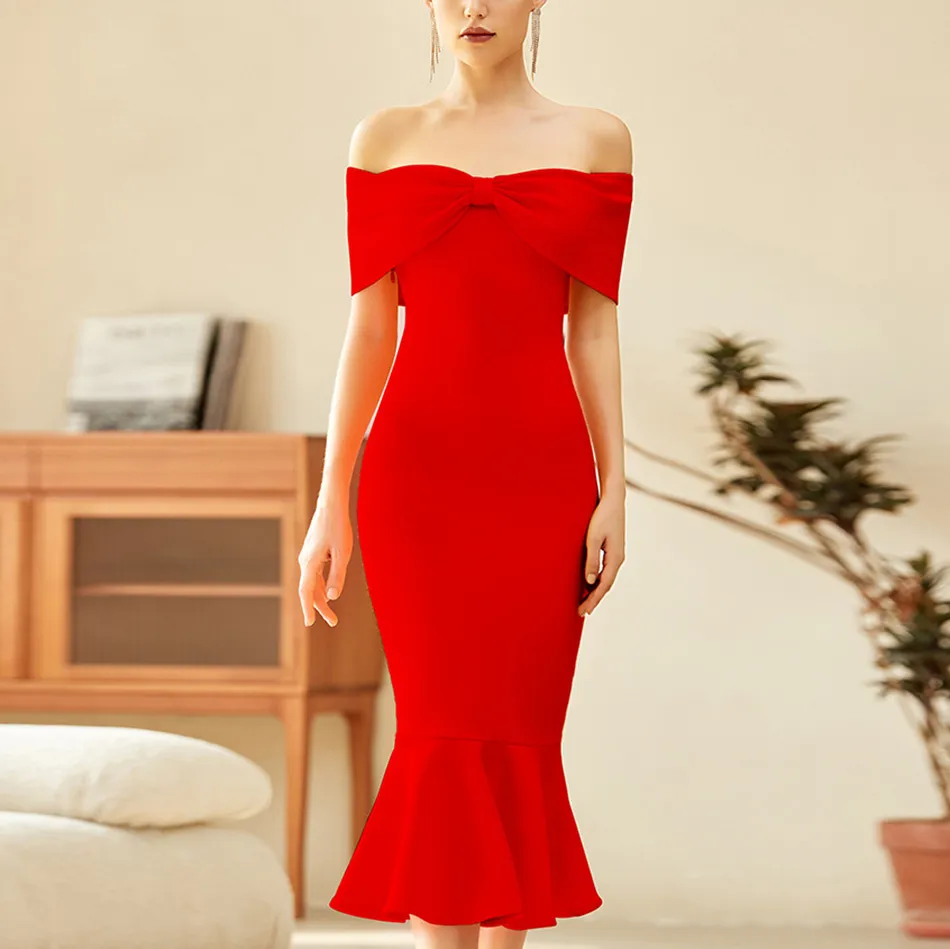 open lace back dress Elegant Off Shoulder Mermaid Wine Red Long Bridesmaid Dress