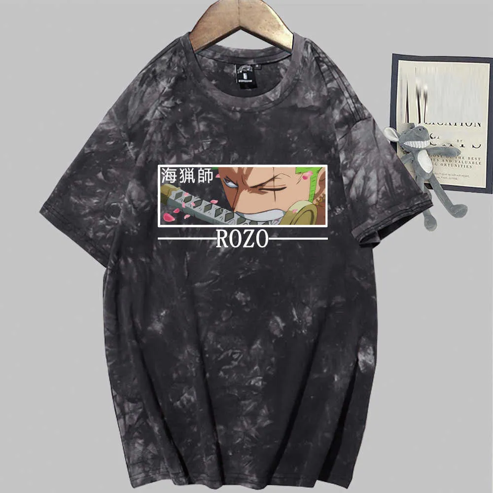 One Piece Anime Mode Manches Courtes Col Rond Tie Dye Uniex T-shirt Y0809