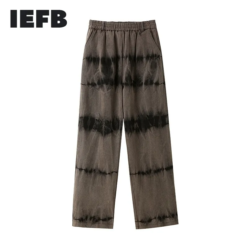 IEFB High Street Men's Elastic Waist Tie-dye Jeans Men's Made Old Loose Straight Wide Leg Daddy Pants Spring Y5576 210524