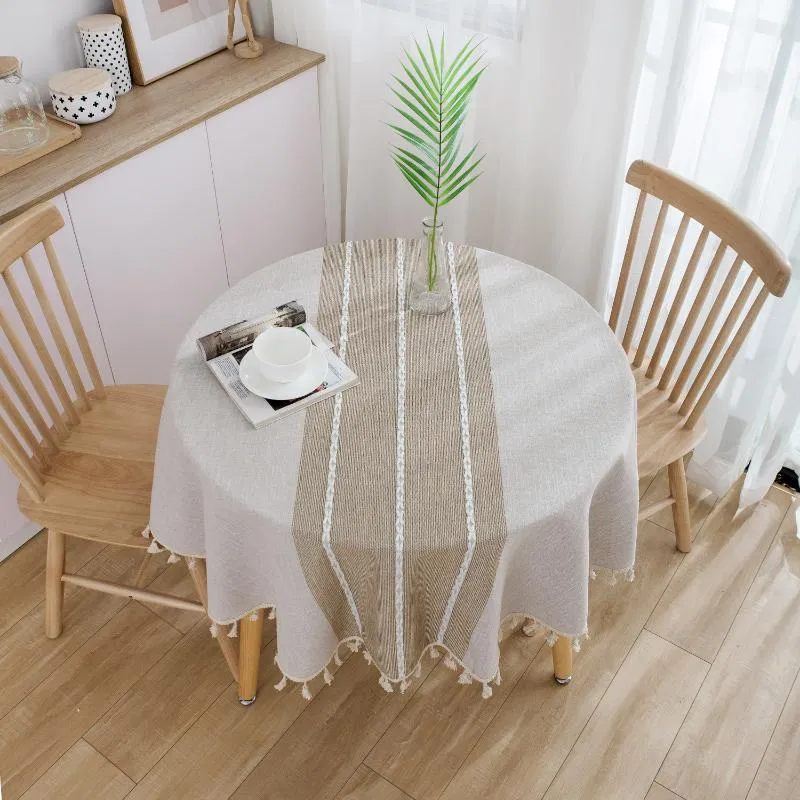 Toalha de mesa pequena toalha de mesa de linho de algodão fresco, café redondo literário