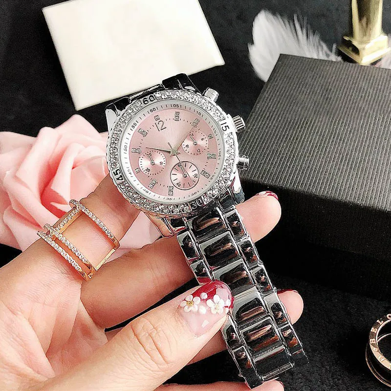 Elegant Crystal Accent Watch for Women - 3 Dials, Steel Band  display picture 1