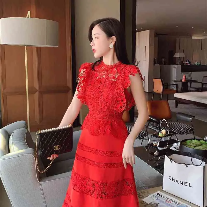 chinese dress ladies Self-Portrait - White Flower Lace Midi Dress