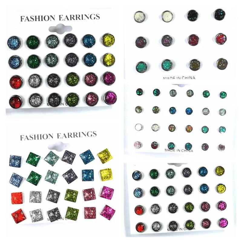 Stud Earrings Sets 6/12Pairs/Lot Stainless Steel Earings For Men Round Square Earring Women Fashion Jewelry Wholesale
