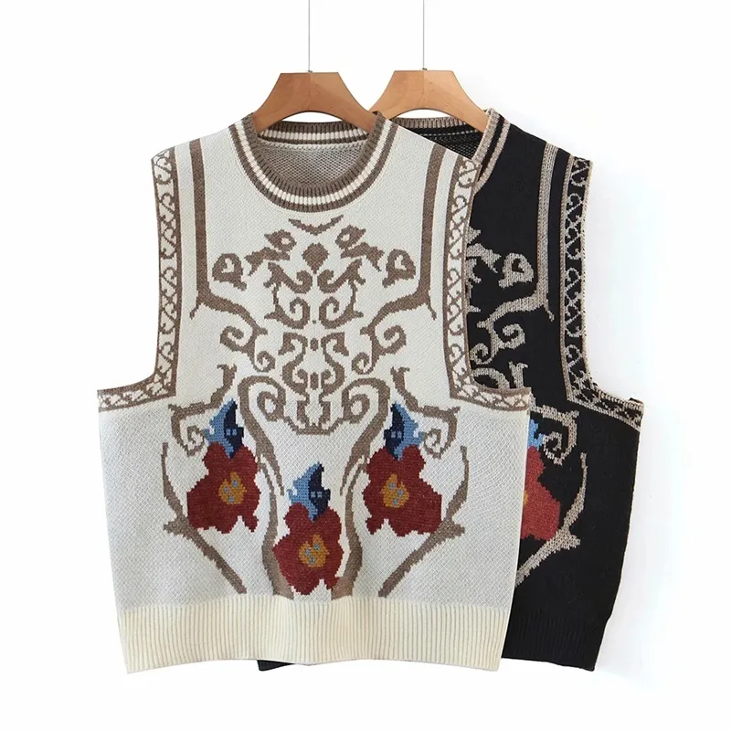 Donna Primavera Autunno Folk-Custom Fashion Totem Maglione Donna con scollo a V Maglia Pullover Chic Top 210520