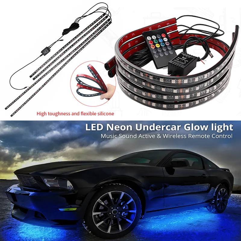 4pc Car Underglow Light LED RGB Neon Atmosphere Chassis Strip Light Exterior Accessories Waterproof Decoration Ambient Light Bar