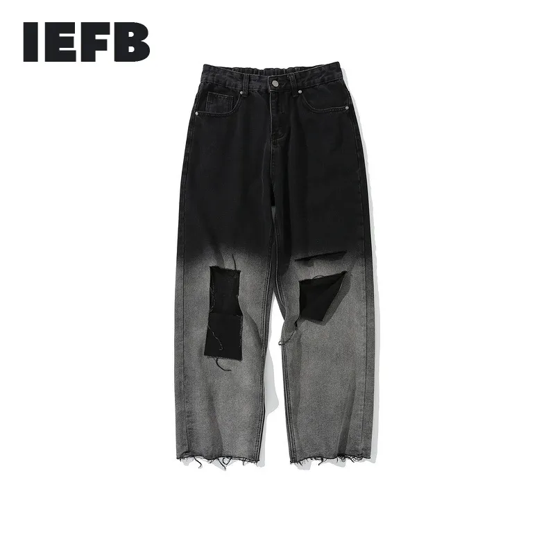 IEFB Spring Black Jeans Heren High Street Rechte losse Rug Elastische Taille Denim Broek Trend Casual Broek 9Y5927 210524