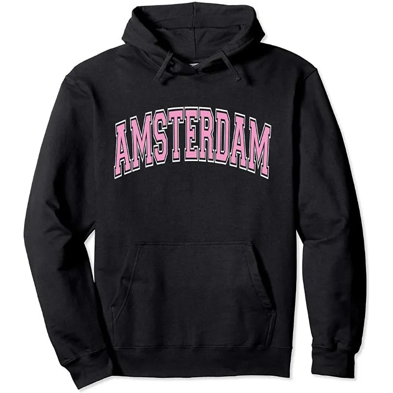 Mäns Hoodies Sweatshirts Amsterdam Nederländerna Varsity Style Pink Text Pullover Hoodie