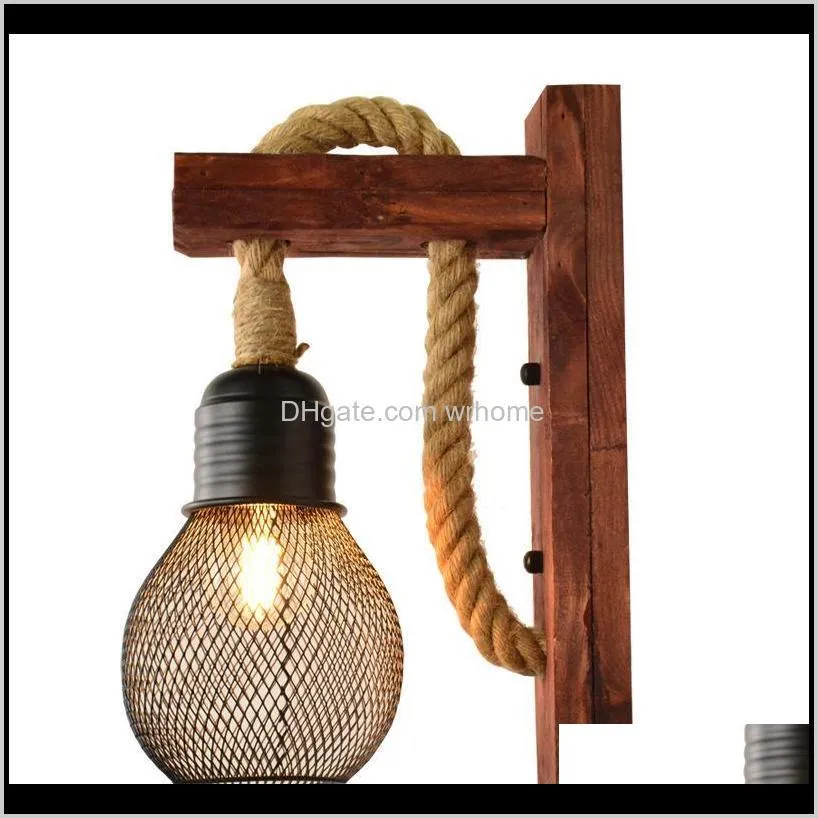 1pcs Creative Bedroom Rope Hanging LED Light Home Vintage Stairway Bedside E27 Wall Lamp Decor Luminaire1
