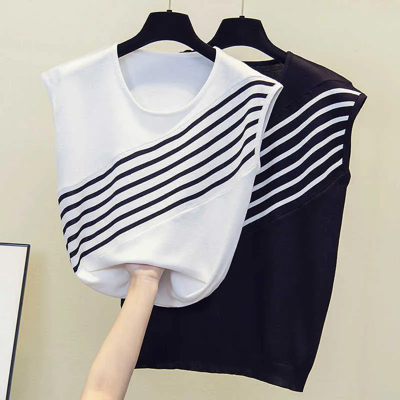 chic casual Summer Basic O-neck Sweater pullovers Women loose Knit Pullover female sleeveless Oversized Sweaters jumper 210604