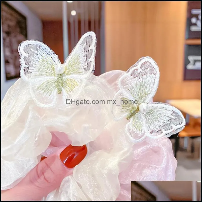 1Pc Fashion Temperament Butterfly Large Intestine Girl Hair Ring Rope Sweet Accessories