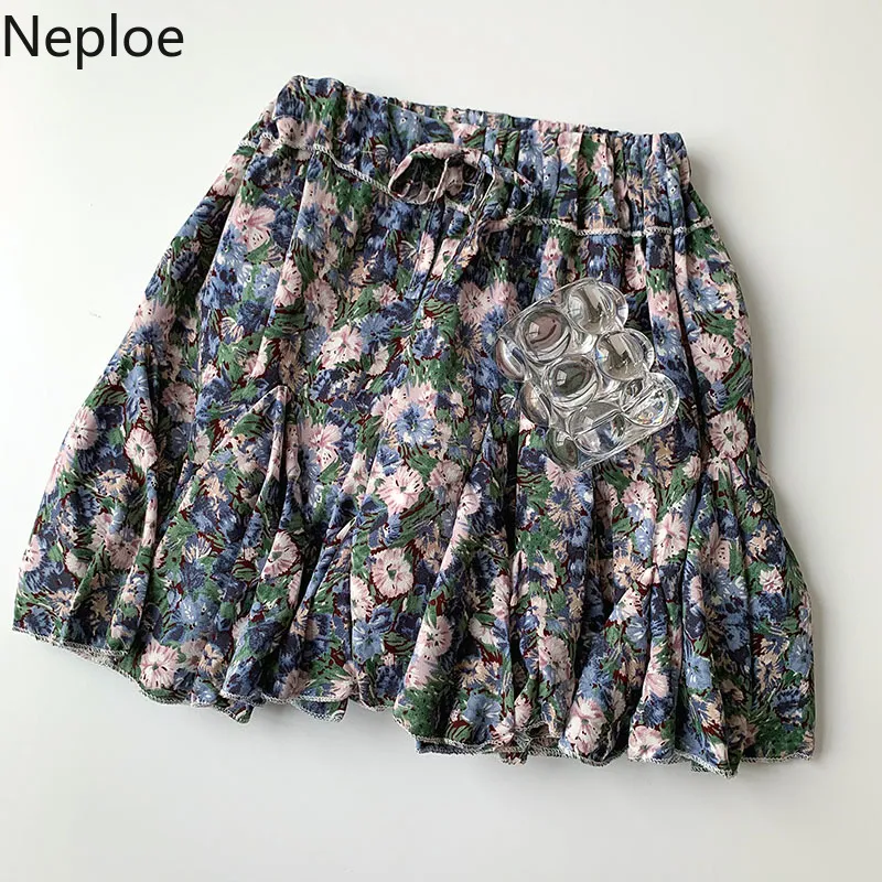 Neploe verão mulheres saias chiffon casual jupe coreano vintage cintura alta uma linha floral faldas senhoras sexy short mini sia 210422