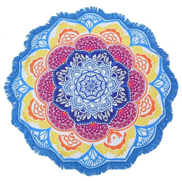 Telo mare indiano Mandala con nappe, arazzo stampato, tovaglia Hippy Boho, copritovagliolo bohémien, scialle da spiaggia