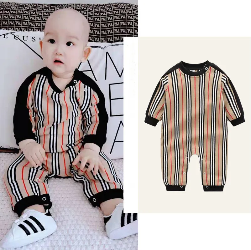 Barnkläder Baby Boy Girl Jumpsuits Knitting Rund Neck Brow Långärmad 100% Bomull Kläder 1-2 år gammal