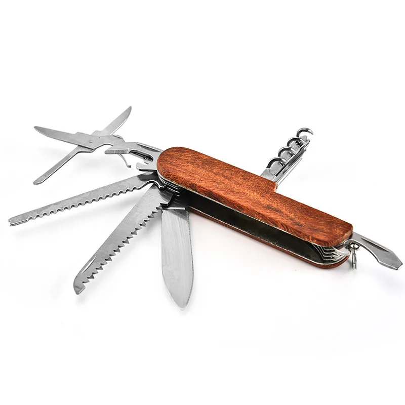 Wooden Handle Multifunctional Folding Knife Bottle Opener Keychain