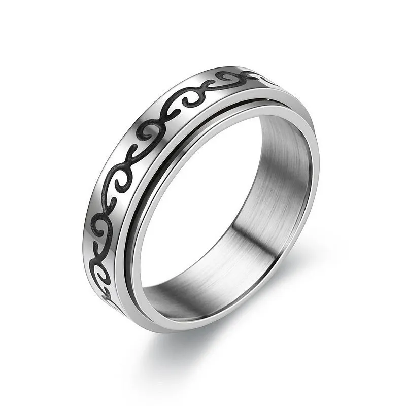 Roestvrijstalen spinner band ringen voor mannen vrouwenbreedte 6mm maat 6 tot 11 gegraveerde gepersonaliseerde roteerbare angst ring