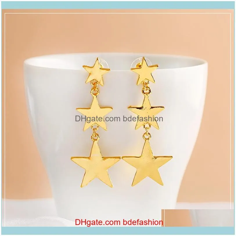 Fashion Pendant Long Earrings Gold Color Alloy Five-pointed Star Chain Pendant Long Earrings 2020 Jewelry