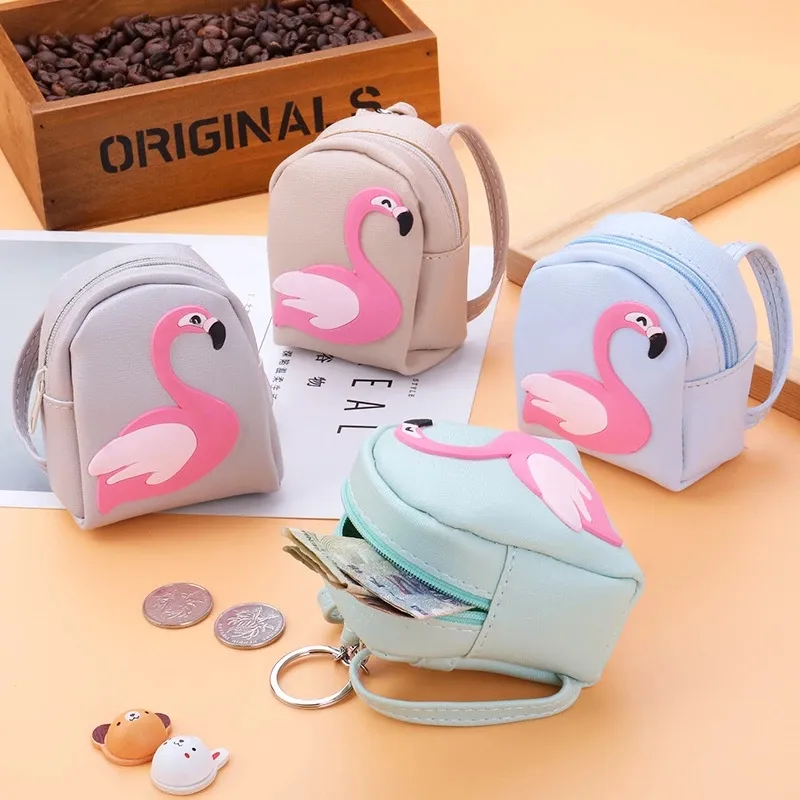 Dorywczo Flamingo Mini Plecak Monety Torba Kobiety Mały Portfel Moda PU Keychain Torebte Student Kid Słodkie Słuchawki Pieniądze Pokrowiec