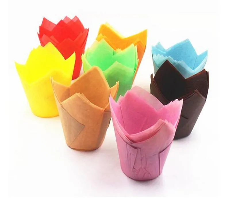 Herramientas para pasteles, 10 juegos, 200 Uds., paquete de herramientas de decoración de papel, molde de flor de tulipán, envoltorio para cupcakes de Chocolate, revestimiento para magdalenas para hornear