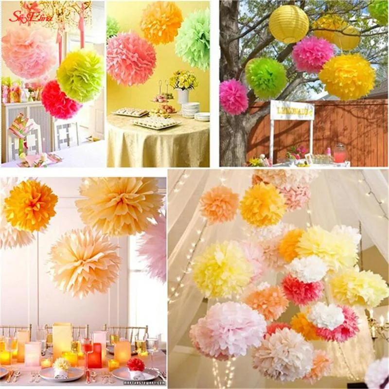 Couronnes de fleurs décoratives 10 pièces 8 pouces papier de soie fait à la main Pom Poms boule de fleurs décor de voiture de mariage pour la décoration de fête de jardin à la maison 6zSH