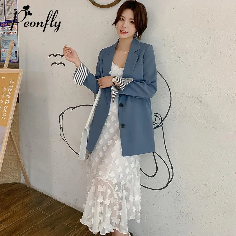 Frauen Anzüge Blazer PEONFLY Frauen Gestreiften Blazer Herbst Weibliche Arbeit Jacke Vintage Hohe Qualität Mode Büro Dame Elegante Feminino Pin