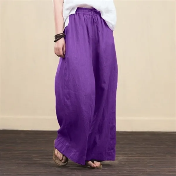 Spodnie dla kobiet Bawełniana Pościel Szerokie Spodnie Nogi Jesień Wysoka Talia Palazzo Luźne Spodnie Pocket Dla Kobiety Długie Pantalon Plus Rozmiar Q0801