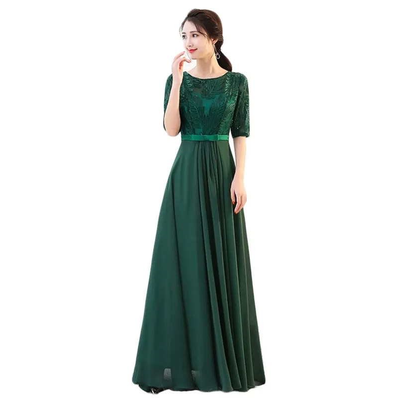 Вечеричное платье Женщины Чернила Зеленый Плюс Размер Элегантный темперамент тонкий блесток Цветочные Maxi Платья Vestidos Feminina LR994 210531