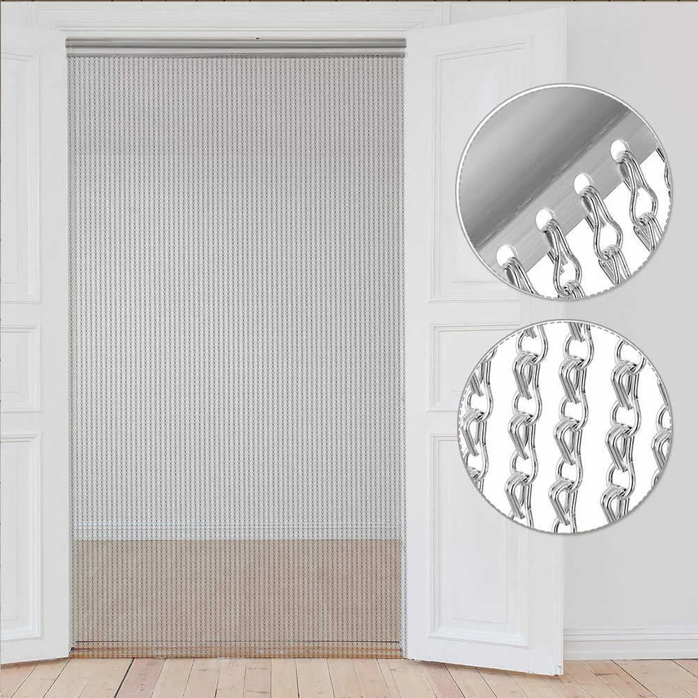 Silver Aluminum Chain Curtain - 84x35 Inch Metal Mesh Door Screen, Room ...