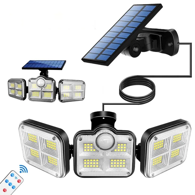 Outdoor Solar Lamp LED Motion Sensor Licht Verstelbare Hoofd Wijdhoek Verlichting IP65 Waterdichte Veiligheid Schijnwerper Geschikte Tuin Decoratie Binnenplaats Lichten