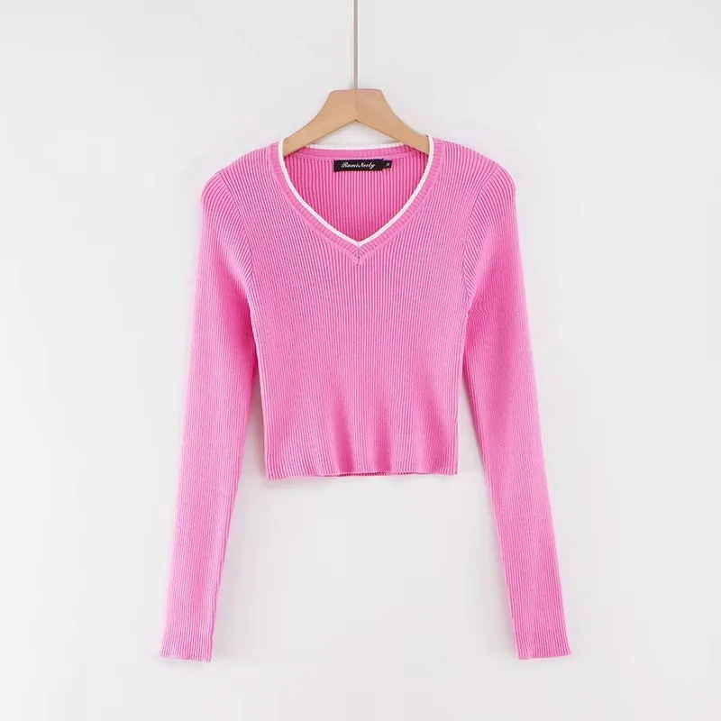 Spadek Crop Sweter Kawaii Cute Swetry Swetry Kawałek Różowe Kobiety Zimowe Ubrania Kobiet Sweter Sweter Sexy Topy 210522