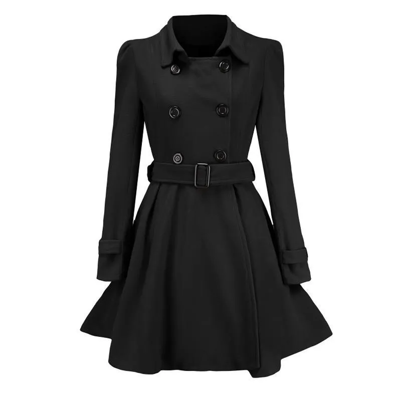 Women's Trench Coats Womens Lapel Warm Coat With Belt Skirt Hem Lace Up Overcoat For 2021 Woman Winter Elegant Jacket Button Ropa Mujer