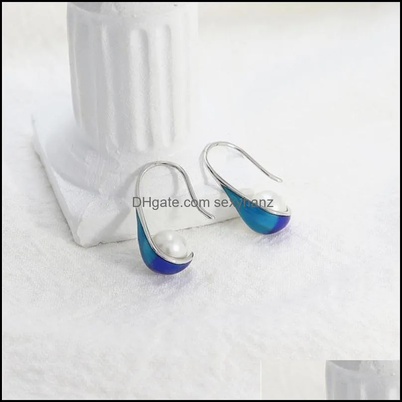 Other MeiBaPJ Fashion Freshwater Pearl Blue Drip Oil Drop Earrings Real 925 Sterling Silver Fine Charm Jewelry For Women