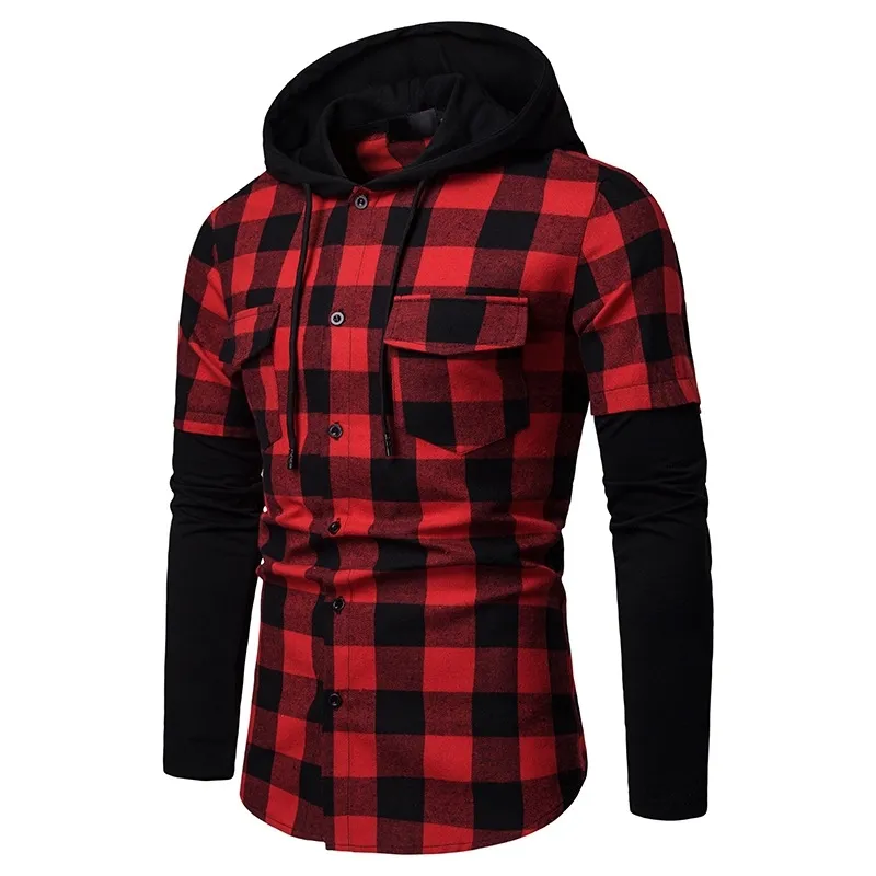 Mens Red And Black Plaid Hoodie And Winter Shirts For Men Set With Pockets  Fashionable Fake Two Piece Check Hooded Hipster Streetwear XXL From Mu03,  $18.65